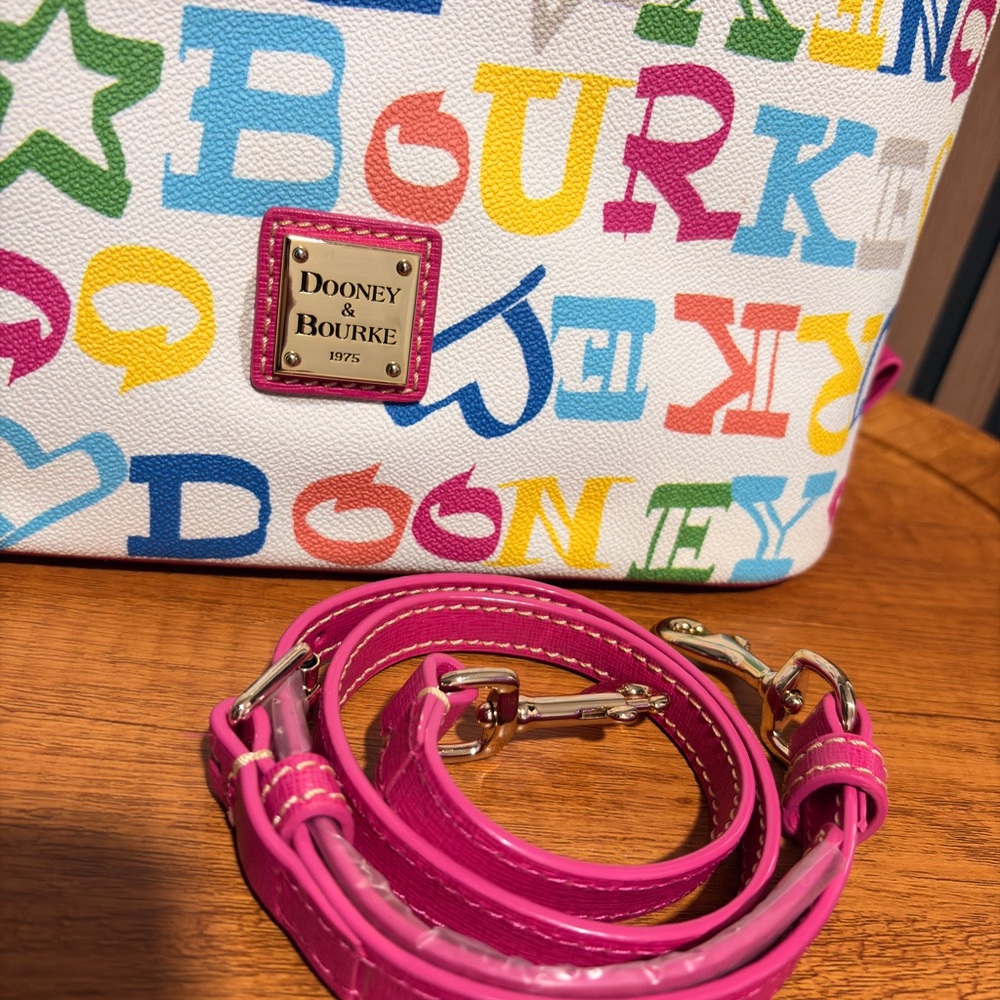 Dooney & Bourke Colorful Lettered Satchel with Pink Accents - Picture 3 of 9